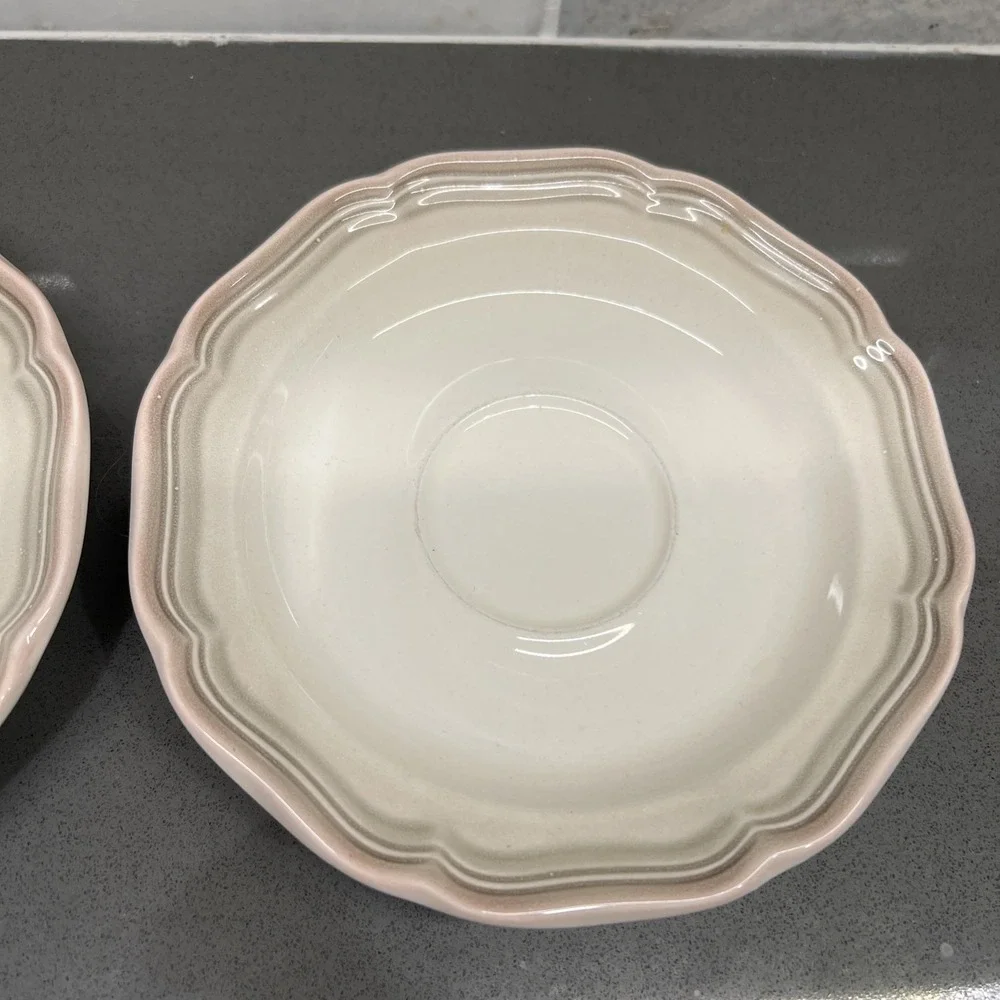 2 Mikasa Plate Country Estate Stoneware Saucer Round Brown Green Border